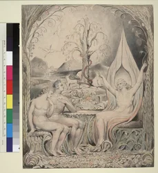 Ilustração 6 para "Paraíso Perdido" de Milton: Rafael avisa Adão e Eva
