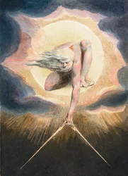 The Ancient of Days - Urizen medindo o mundo material - Urizen medindo o mundo material. Ilustração do frontispício do livro "Europa". À Profecia". Desenho de William Blake (1757-1827)