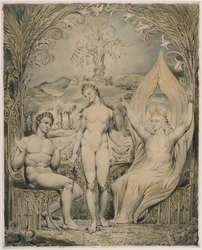 O arcanjo Rafael com Adão e Eva (ilustração do paraíso perdido de Milton)