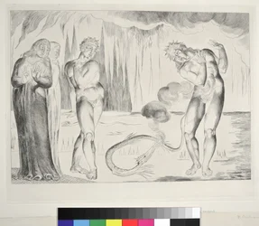 O Círculo dos Ladrões: Buoso Donati Atacada pela Serpente, Inferno, Canto XXV, ilustração à &39;Divina Comédia&39; de Dante Alighieri, 1827
