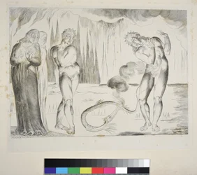 O Círculo dos Ladrões: Buoso Donati Atacado pela Serpente, Inferno, Canto XXV, ilustração da 