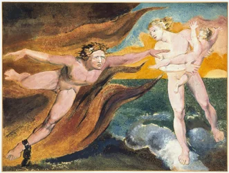 Os Anjos do Bem e do Mal Lutam pela Posse de uma Criança par William Blake (1757-1827)
