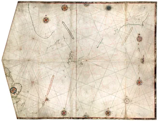 Carta de Portulan construída por William Borough mostrando a área marítima do Mar do Norte e do Báltico, desde a costa leste de Inglaterra até à cabeça do Golfo da Suécia, c.1580 (velino)