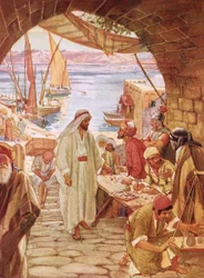 Jesus comandando Mateus, o publicano, para segui-lo