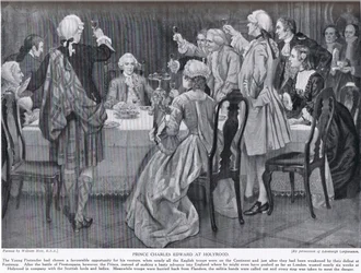 Príncipe Charles Edward em Holyrood, ilustração da "História da nação britânica" de Hutchinson, c.1923