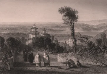 Vista do Sacro Monte (Monte Sagrado) em Varese, Lombardia, Itália, gravura em metal aço por T Willmore a partir de desenho de William Brockedon (1787-1854), ca. 23x18 cm