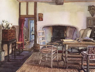 Decoração interior: Um salão branco (litografia a cores)