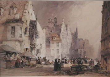 Um mercado de rua em Gand (aguarela sobre papel)