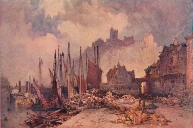 Mercado de peixe no cais, Porto Folkestone, c1885