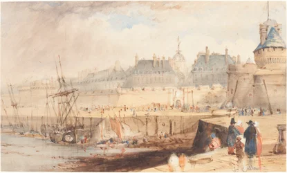 O porto de St. Malo na maré baixa