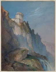 O templo de Vesta e as cataratas em Tivoli, 1859.