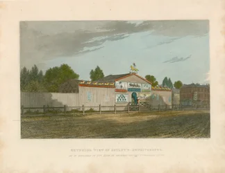 Vista exterior do Anfiteatro de Astley, como apareceu em 1777