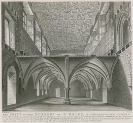 A cripta do convento de St Helen em Bishopsgate Street, Londres