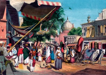 Uma rua na parte de trás de Jami Masjid, Delhi, Índia, 1857.