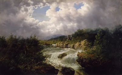 As Cataratas de Tamahaka, Condado de Cherokee, Carolina do Norte, c.1860-70 (óleo sobre tela)