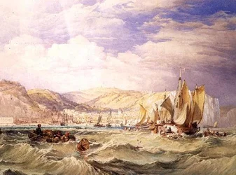 Barcos de Pesca ao largo de Hastings (aguarela sobre papel)