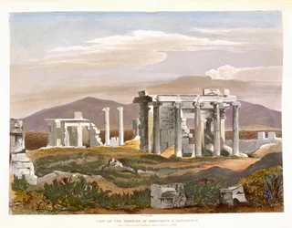 Vista dos Templos de Erectheus e Pandrosus, a Acrópole, de &39;Select Views of the Restos of Ancient Monuments In Greece&39;, publicado por Ackermann, Londres, 1835