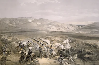 Carga da Brigada de Cavalaria Pesada na Batalha de Balaclava em 25 de outubro de 1854, gravada por E. Walker, pub. 1855