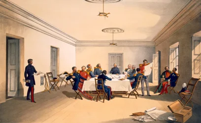 Interior da sede do senhor Raglan, placa de "o assento da guerra no leste", bar. por Paul e Dominic Colnaghi und Co., 1856