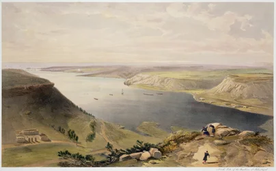 Lado norte do porto de Sebastopol, placa "do assento da guerra no leste", bar. por Paul e Dominic Colnaghi und Co., 1856