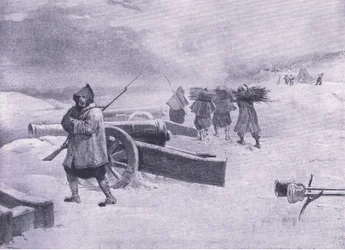 Sentinal dos Zouaves antes de Sevastopol, ilustração das Batalhas Britânicas na Terra e no Mar, 1915
