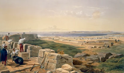 Estreito de Yenikale, prato do "assento da guerra no leste", bar. por Paul e Dominic Colnaghi und Co., 1856