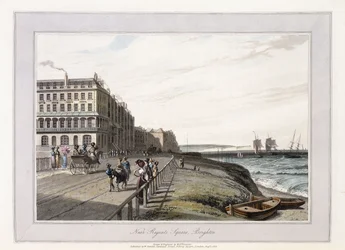 Perto de Regents Square, Brighton, c.1814-1825 (água-tinta colorida à mão, lavagem cinza)