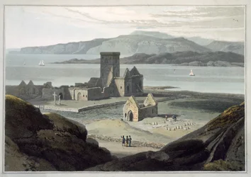 A catedral de Iona, de "Uma viagem pela Grã-Bretanha realizada entre os anos de 1814 e 1825", publicada em 1817 (aquatint)
