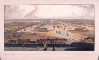 Docas das Índias Ocidentais, Poplar, Londres, 1802