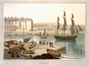 Porto de Weymouth, de "Uma viagem pela Grã-Bretanha empreendida entre os anos de 1814 e 1825", publicada em 1829