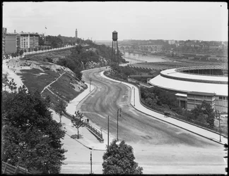 Alto, ângulo, vista, de, harlem, rio, conduzir, passado, a, polaco, terras, cidade nova iorque, c.1914