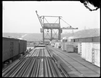 Viajando carregador direto na estrada de ferro West Shore, Weehawken, Nova Jersey, 1912