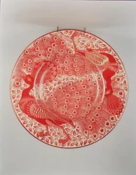 Prato de aparato com lustre rubi e dourado decorado com dois pavões, pintado por Charles Passenger, c. 1890