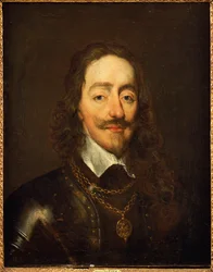 Retrato do rei Carlos I usando armadura e a colagem da ordem da liga