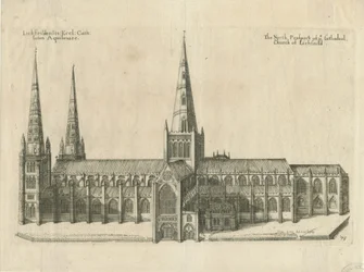 Catedral de Lichfield - Vista sul: gravura em chapa de cobre, nd [ Meados do século XVII]