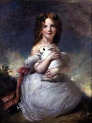 Retrato de Dora Louisa Grant segurando um coelho
