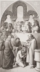 O Batismo do Rei Ethelbert (c.552-616) de Kent por Santo Agostinho em Canterbury em 597, de &39;Ilustrações da História Escocesa e Inglesa&39; Volume I