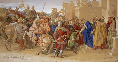 Os Cavaleiros da Távola Redonda prestes a partir em busca do Santo Graal, 1849