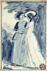 Duas mulheres em vestido do final do século XVIII