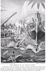 A derrota de uma frota jônica, ilustração da "História das Nações de Hutchinson"