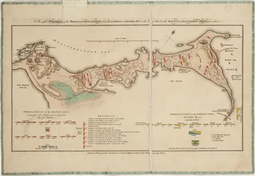 Plano das operações das forças britânicas no Egito, desde o desembarque na baía de Aboukir, a 8 de março, até à batalha de Alexandria, a 21 de março inclusive.