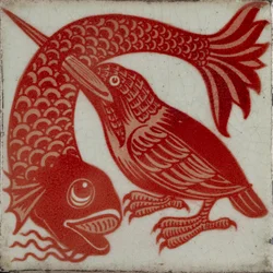 Telha com martim-pescador com bico através de peixe, 1882-1888