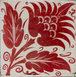 Telha com flor estilizada com duas folhas e tendrilhos, 1882-1888