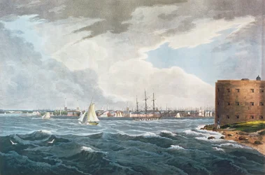 Nova York, da Ilha do Governador, gravada por I. Hill, pub. por Henry I. Megarcy, Nova York, 1820 (cor aquatint)