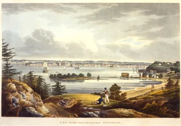 Nova York de Heights, perto de Brooklyn, gravada por John Hill, sem data (aquatint)