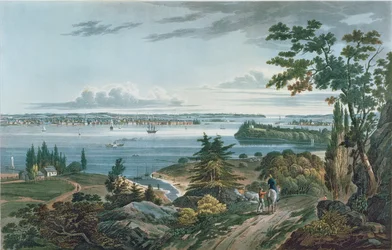 Nova York de Weehawk, gravado por I. Hill, 1820-3 (cor aquatint)
