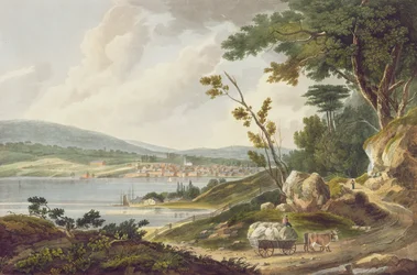 Newburg, no.14 da Carteira do Rio Hudson, gravada por J. Hill, 1821-25