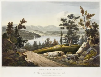 Veja perto de Hudson, 1822 (aquatint no papel com a mão-colorir)