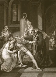 Edwy e Elgiva, gravados por Isaac Taylor, ilustração de David Hume &39;The History of England&39;, pub. por R. Bowyer, Londres, 1812