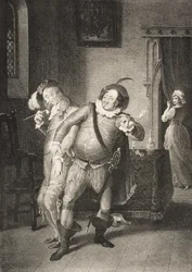 Casa de Olivia, Ato II, Cena III, de &39;Noite de Reis, ou o que você quiser&39;, da Galeria Boydell Shakespeare, publicada no final do século XIX